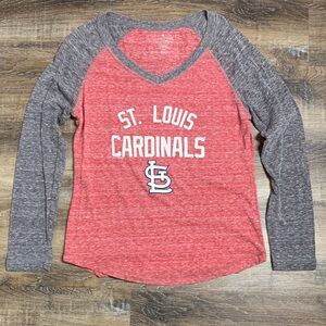 Women's St. Louis Cardinals Red and Gray Raglan Long Sleeve Lightweight Top.